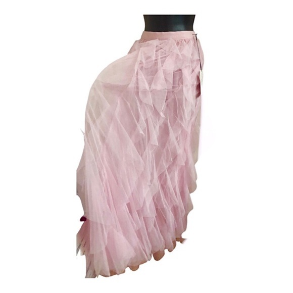 Beautiful pink ruffled chiffon princess tutu‎ banded waist maxi skirt size large - Picture 4 of 14